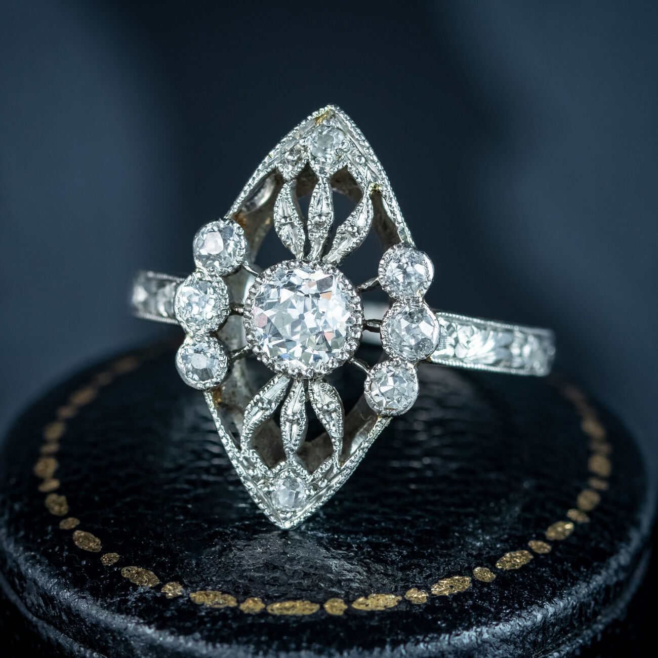 Antique Art Deco Diamond Navette Ring 0.65ct Total