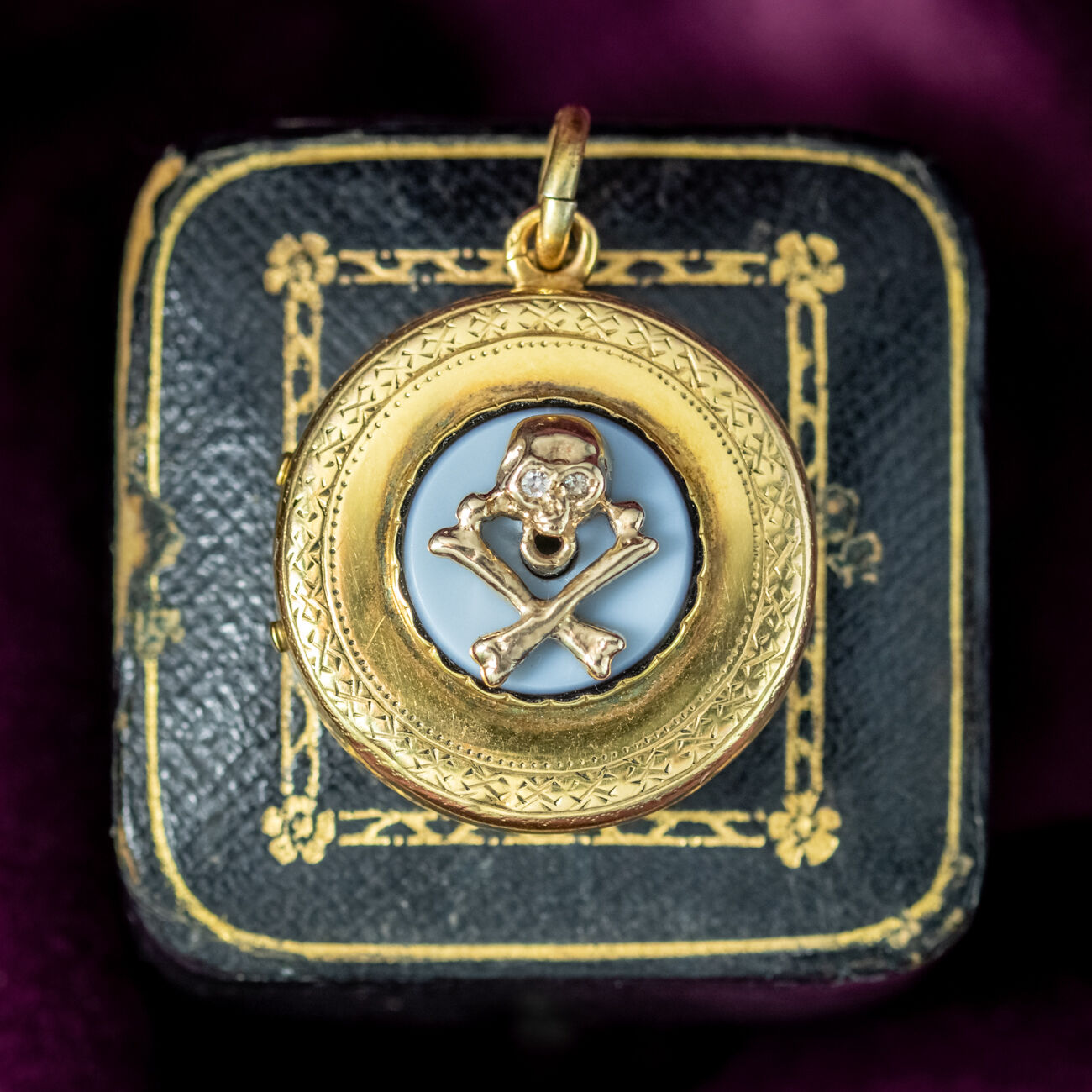 Antique Victorian Diamond Skull Agate Locket 18ct Gold