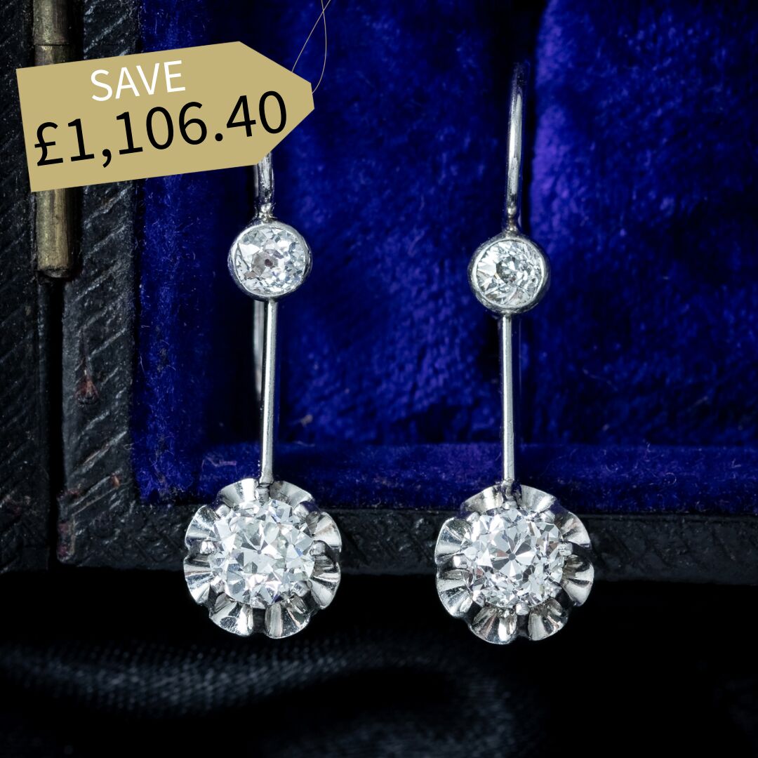 Antique Edwardian Diamond Drop Earrings 1.2ct Total