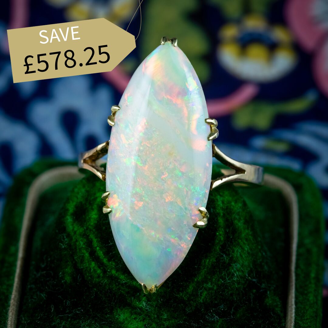 Antique Edwardian Opal Navette Ring 8ct Opal Dated 1914