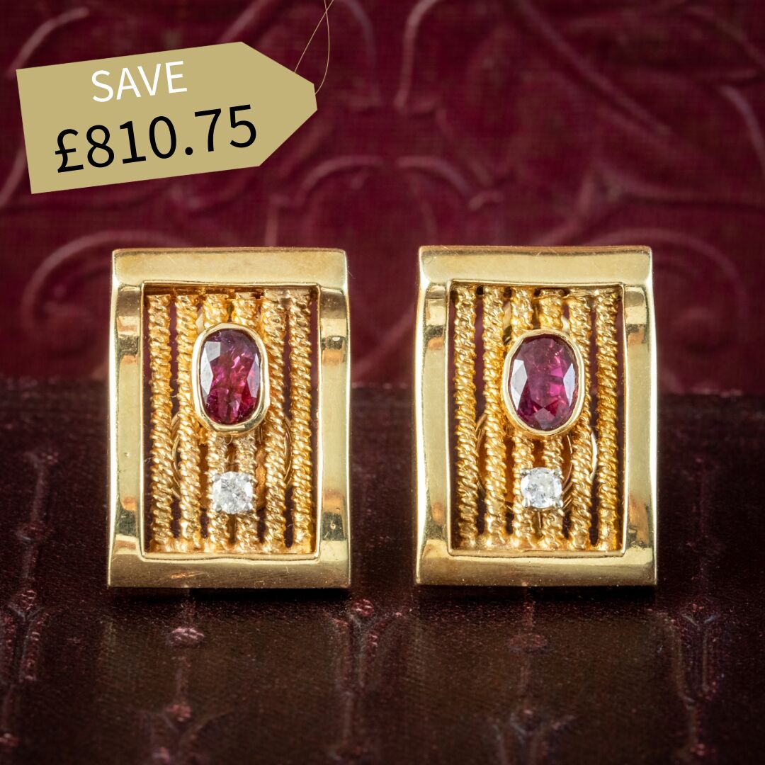 Vintage Ruby Diamond Earrings 14ct Gold 1.2ct Ruby