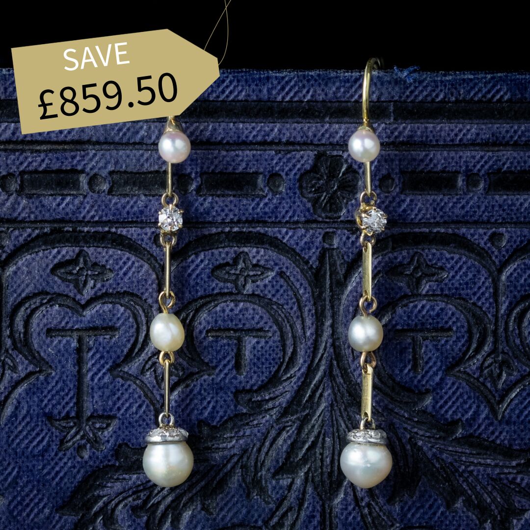 Antique Victorian Pearl Diamond Drop Earrings 18ct Gold