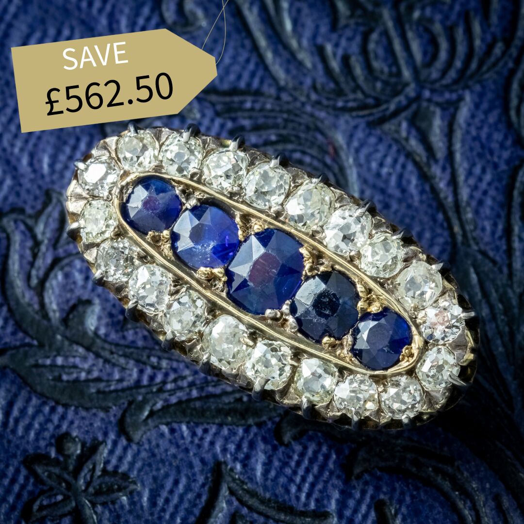 Antique Victorian Sapphire Diamond Brooch 1.5ct Sapphire 2ct Diamond