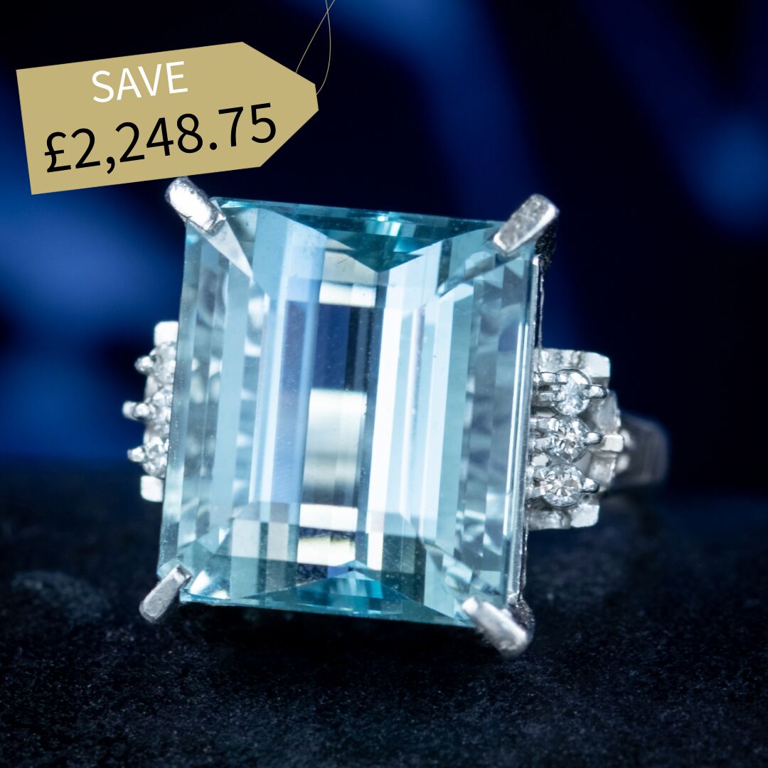 Art Deco Style Aquamarine Diamond Cocktail Ring 14.88ct Aqua