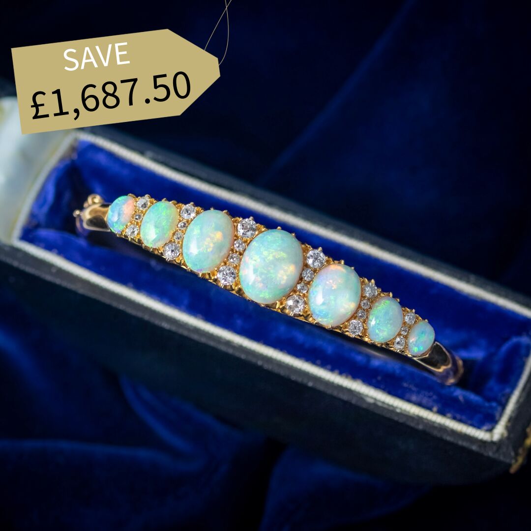 Antique Victorian Opal Diamond Bangle 18ct Gold 7.3ct Of Opal