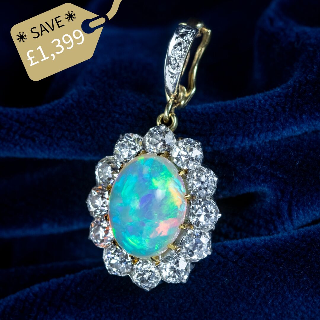 Antique Edwardian Opal Diamond Pendant 7ct Opal