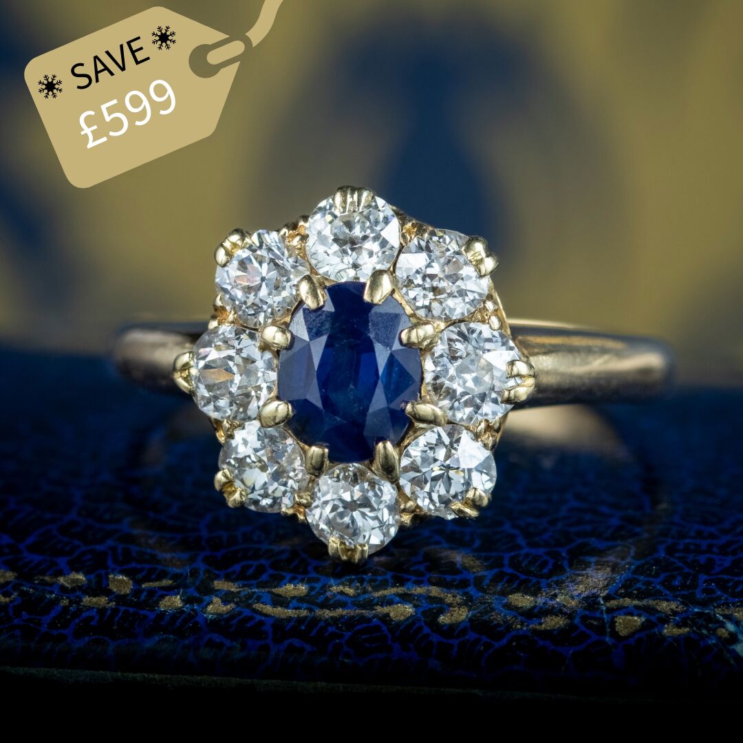 Antique Victorian Sapphire Diamond Cluster Ring 0.60ct Sapphire