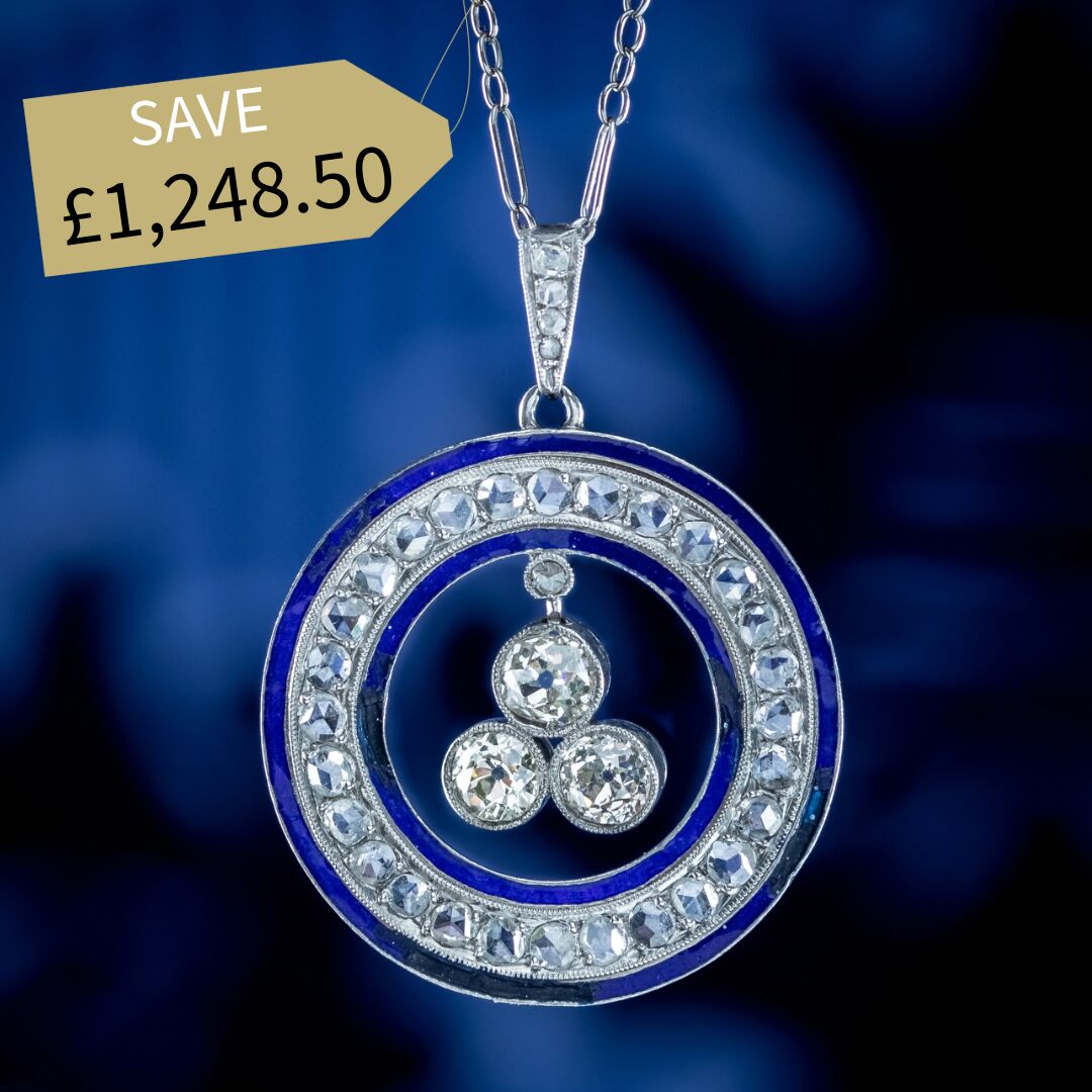 Art Deco Diamond Enamel Pendant Necklace Platinum 2.5ct Diamond