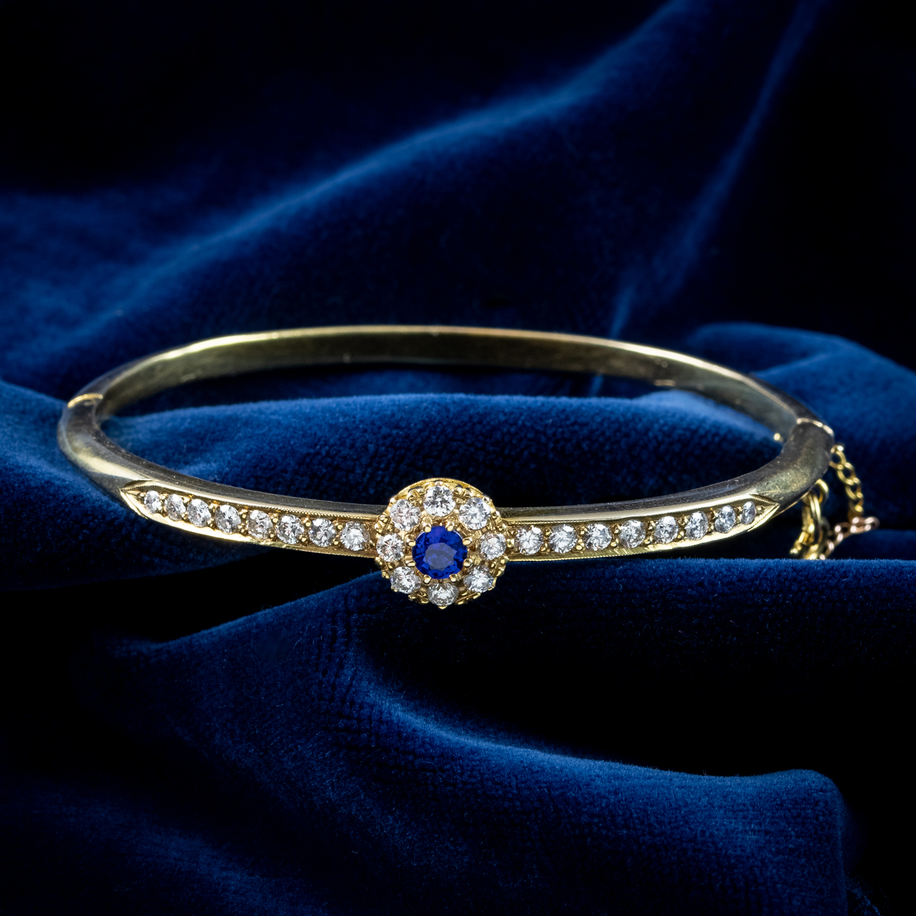 Antique Edwardian Sapphire Diamond Bangle 18ct Gold