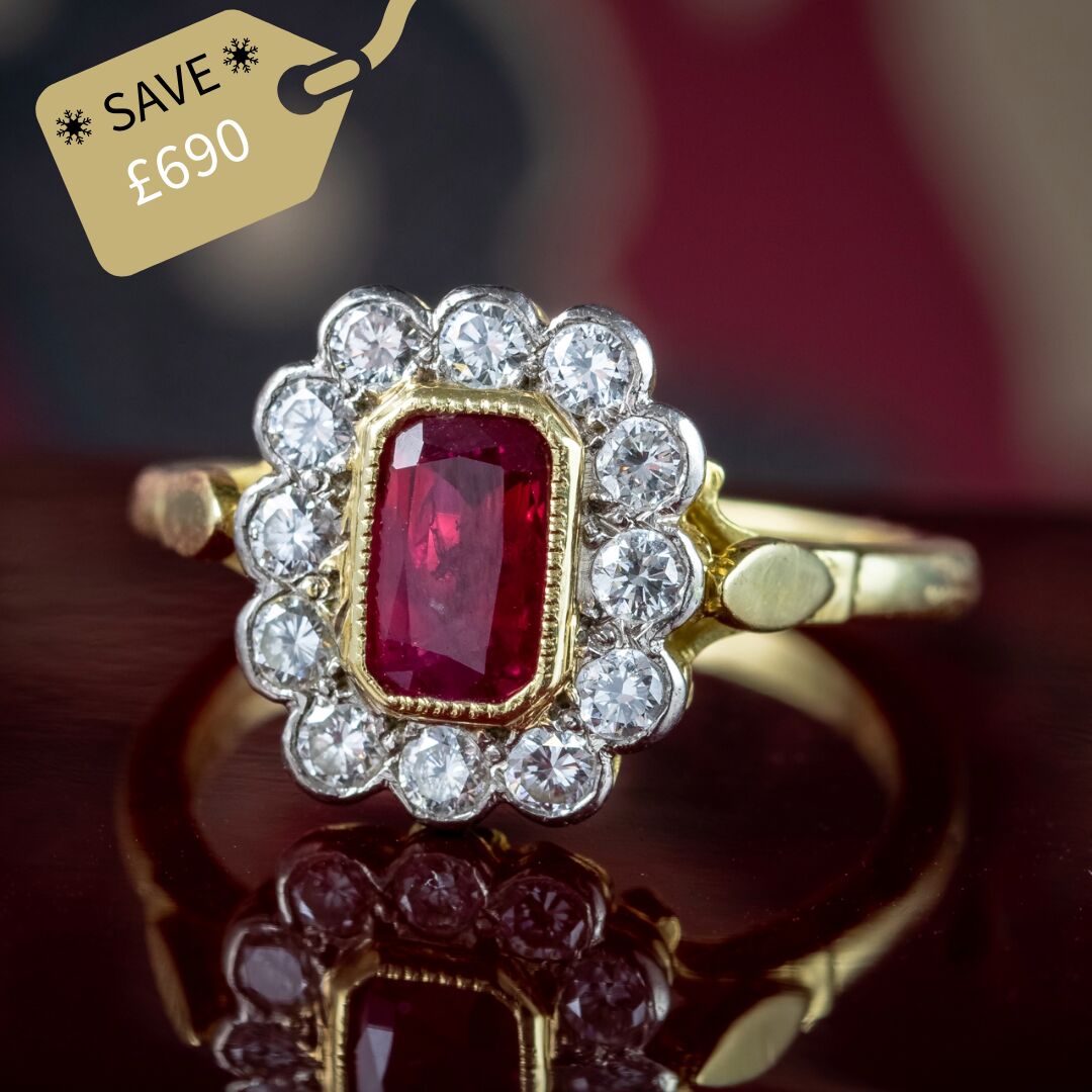 Edwardian Style Ruby Diamond Cluster Ring 0.75ct Ruby