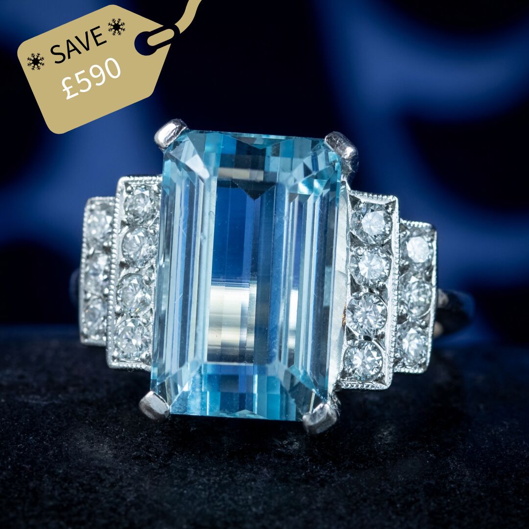 Vintage Aquamarine Diamond Ring 6ct Aqua Dated 1950