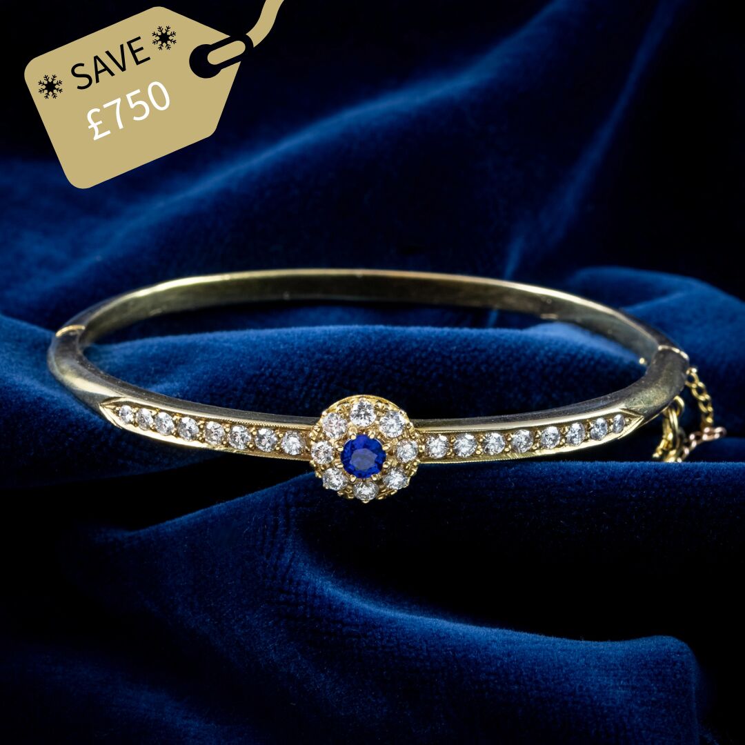 Antique Edwardian Sapphire Diamond Bangle 18ct Gold