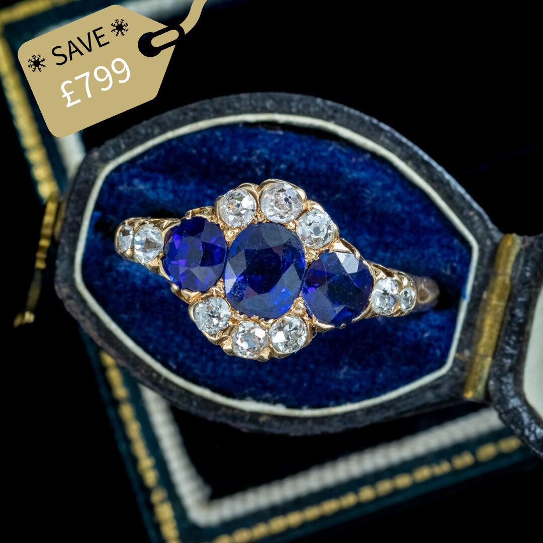 Antique Victorian Sapphire Diamond Cluster Ring 1.8ct Sapphire