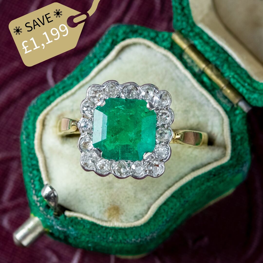 Vintage Emerald Diamond Cluster Ring 3.65ct Emerald Dated 1977