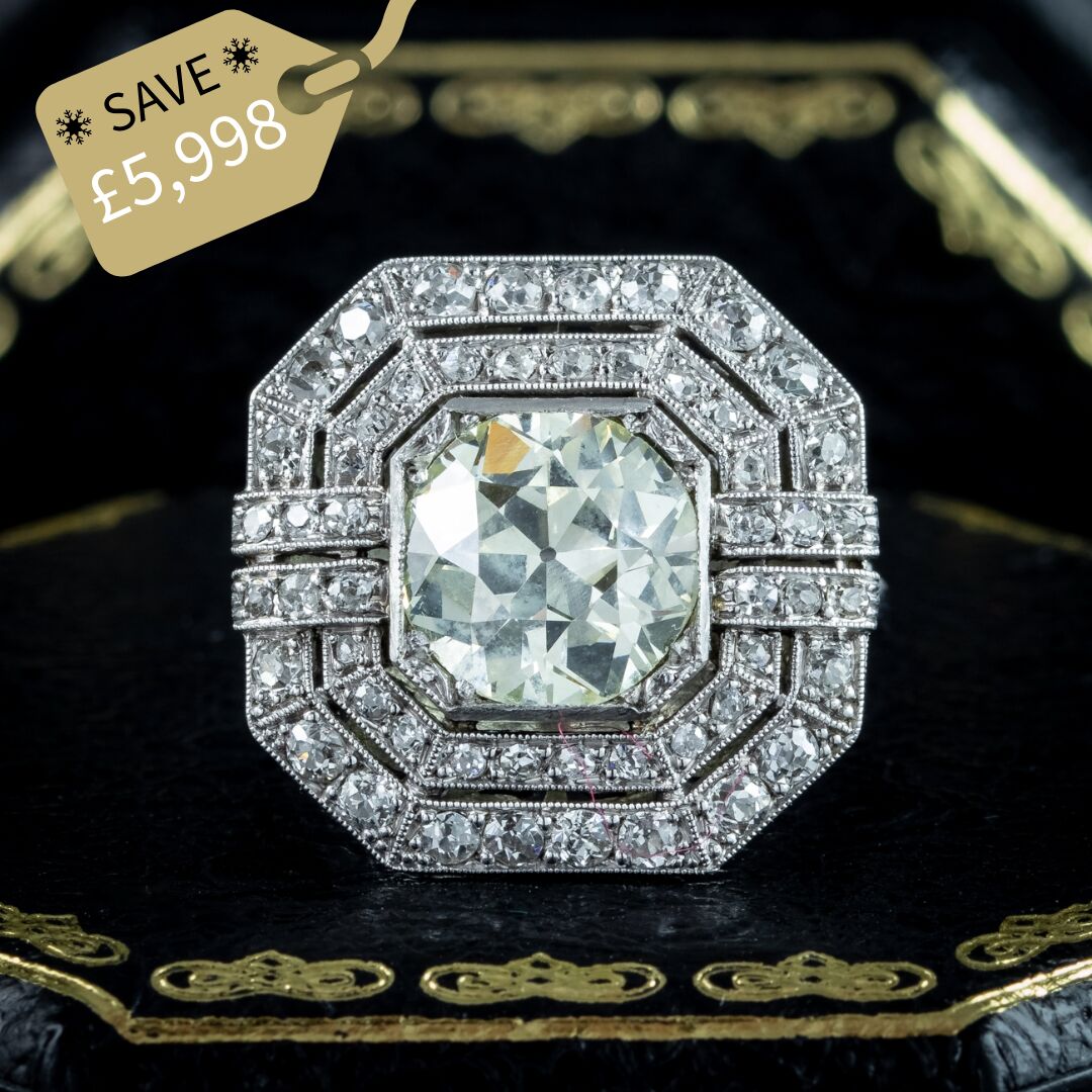 Antique Art Deco Fancy Diamond Cluster Ring 4ct Total