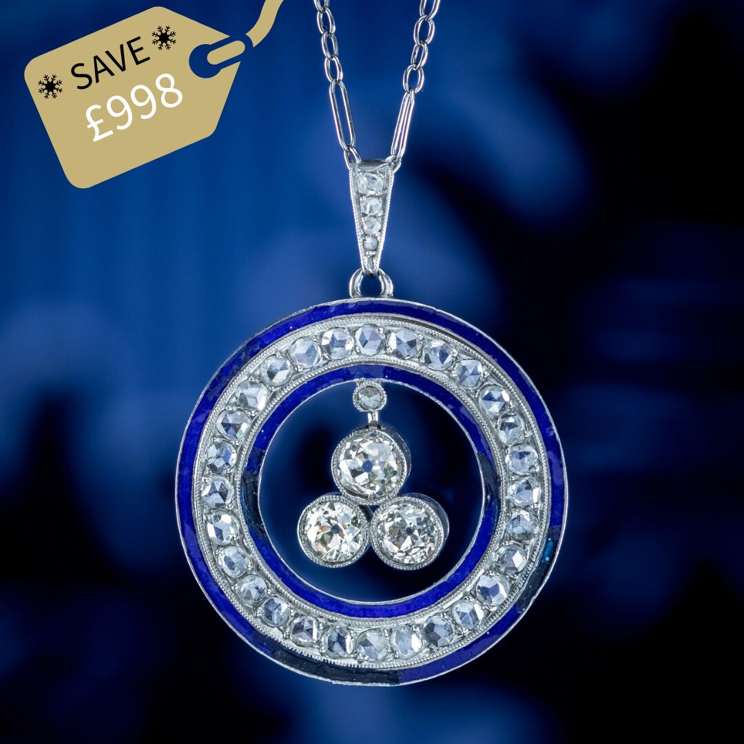 Art Deco Diamond Enamel Pendant Necklace Platinum 2.5ct Diamond