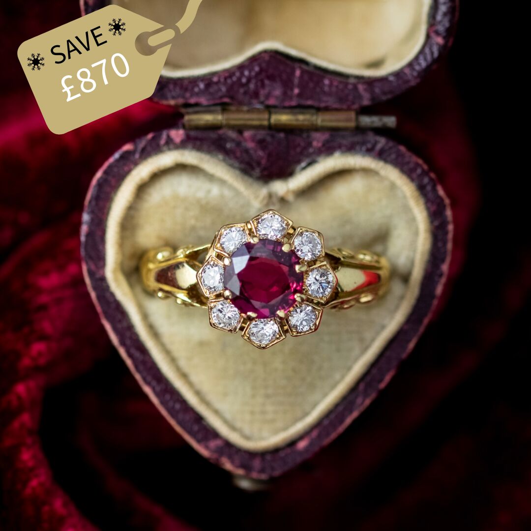 Vintage Ruby Diamond Cluster Ring Natural 1.13ct Ruby Dated 1977 With Cert