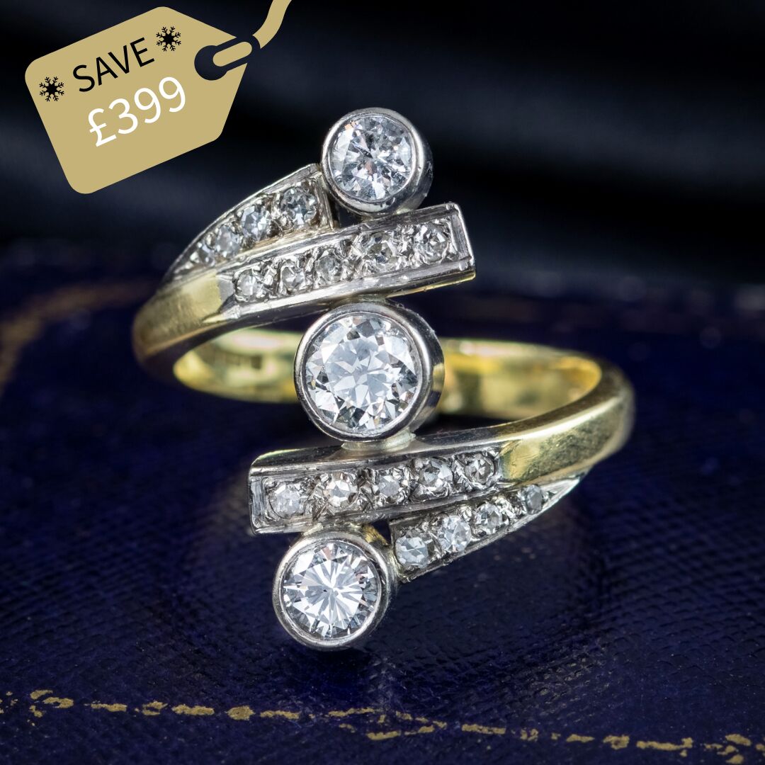 Edwardian Style Diamond Trilogy Twist Ring 1.2ct Total