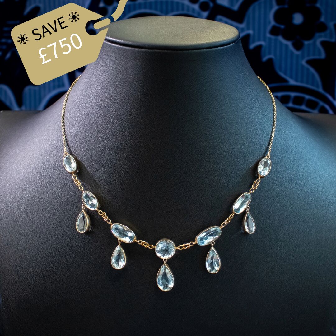 Antique Edwardian Aquamarine Dropper Necklace 36ct Total