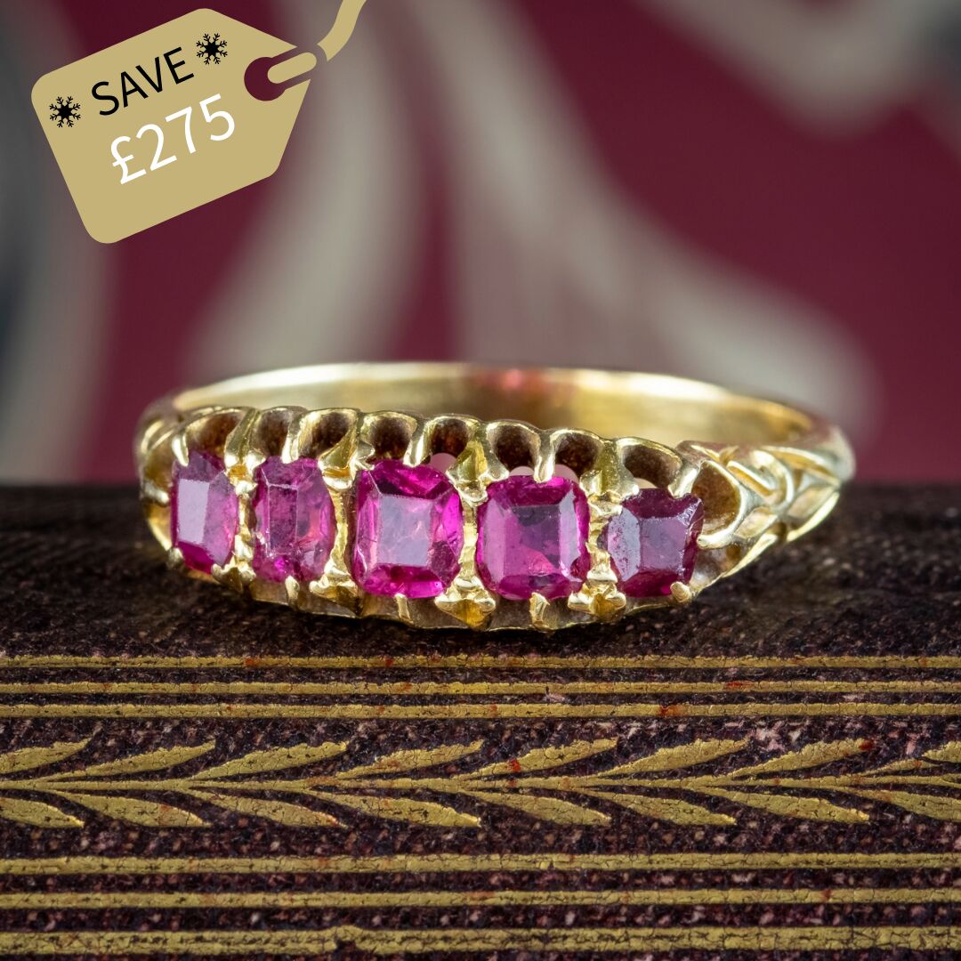 Antique Victorian Ruby Five Stone Ring 0.90ct Total