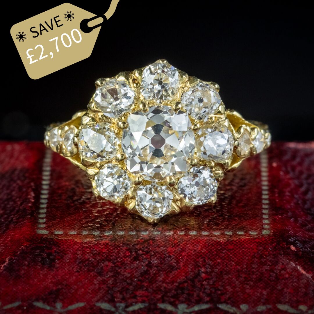 Victorian Style Diamond Cluster Ring 3.50ct Of Diamond