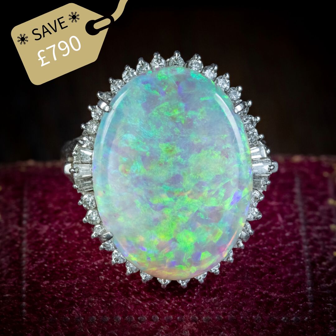 Vintage Opal Diamond Cocktail Ring 8.74ct Natural Opal
