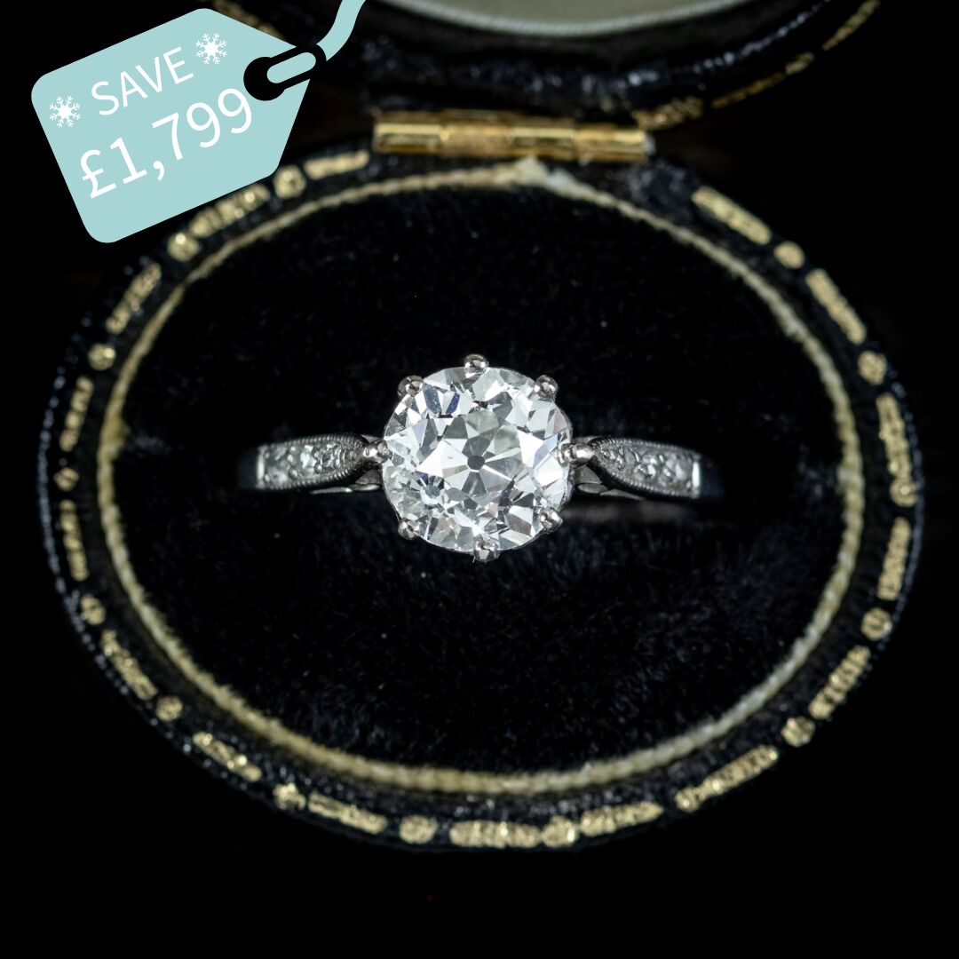 Antique Edwardian Diamond Solitaire Ring 1.46ct Diamond Circa 1910