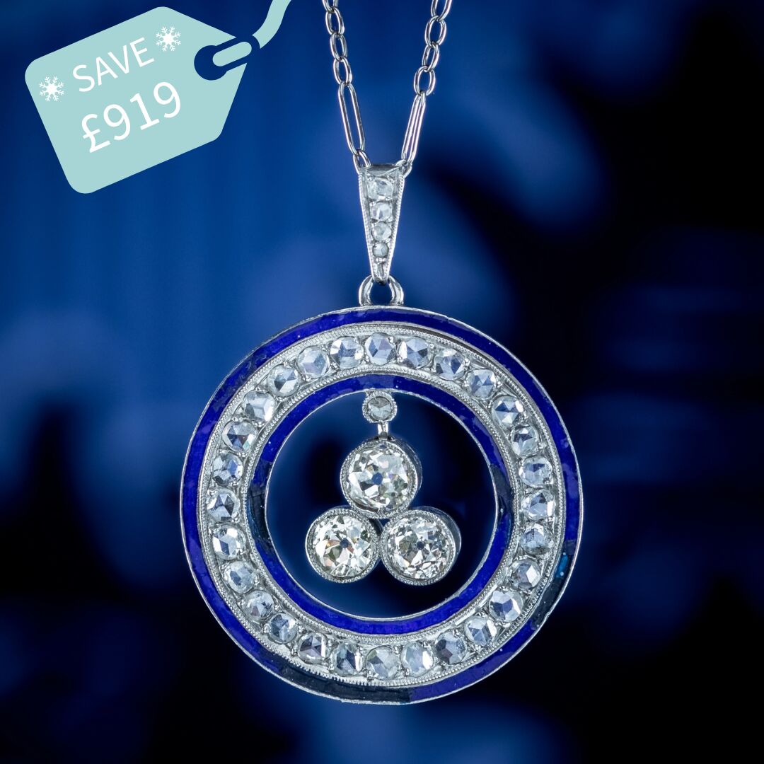 Art Deco Diamond Enamel Pendant Necklace Platinum 2.5ct Diamond