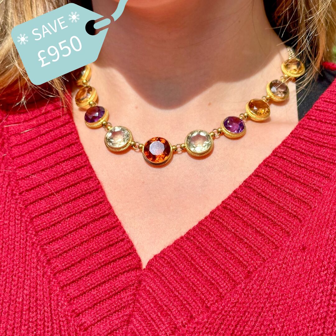 Antique Victorian Harlequin Gemstone Necklace 18ct Gold