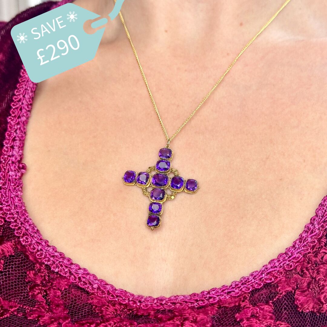 Antique Georgian Amethyst Cross Pendant 18ct Gold