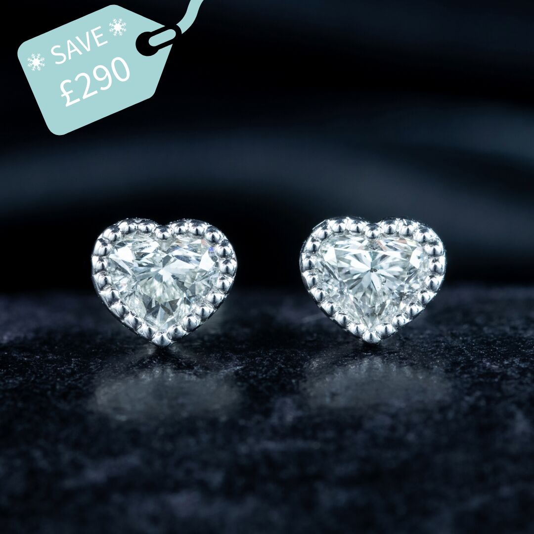 Vintage Diamond Heart Stud Earrings 18ct Gold