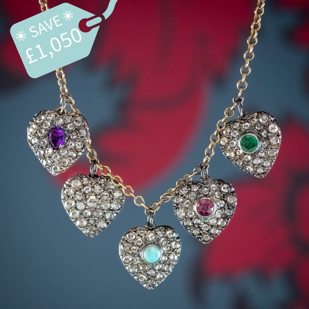 Victorian Style Acrostic Gemstone Adore Heart Charm Necklace