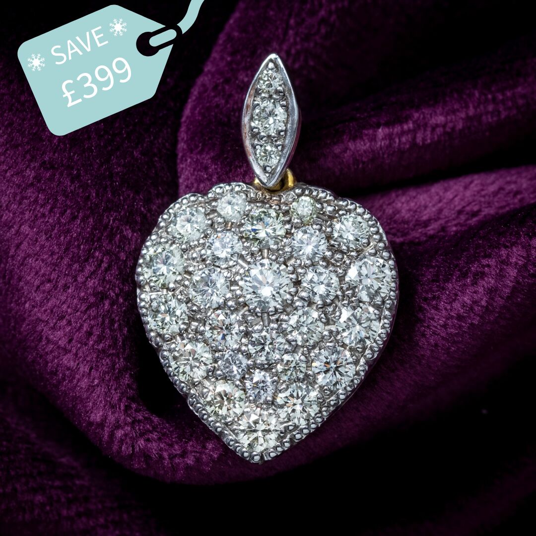 Edwardian Style Diamond Heart Pendant 2ct Total