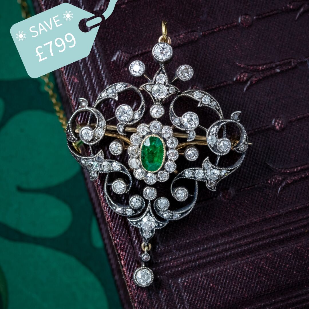 Antique Victorian Emerald Diamond Brooch Pendant
