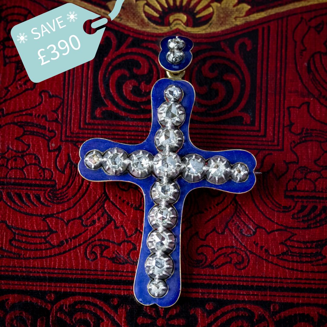Antique Georgian Diamond Enamel Cross Pendant Brooch 18ct Gold