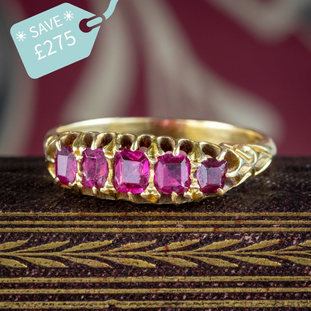 Antique Victorian Ruby Five Stone Ring 0.90ct Total