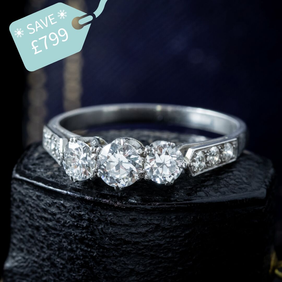 Antique Edwardian Diamond Trilogy Ring 1.5ct Total
