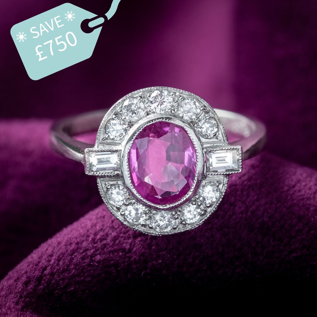 Art Deco Style Pink Sapphire Diamond Cluster Ring 1ct Sapphire