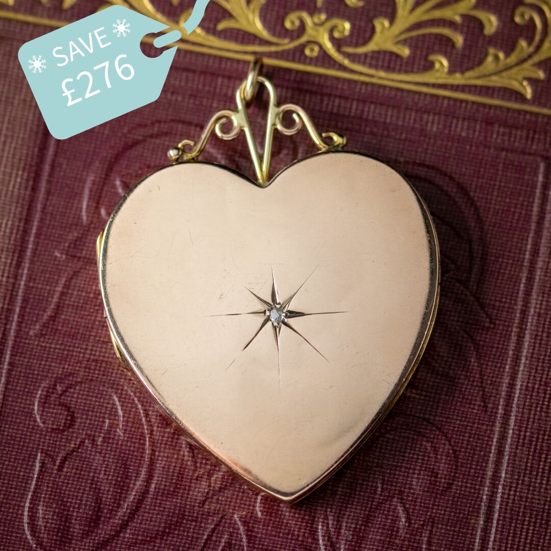 Antique Victorian Large Diamond Heart Locket 9ct Gold Back And Front