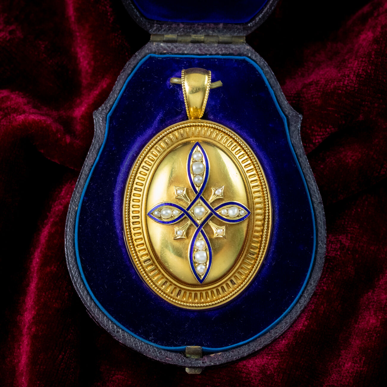 Antique Victorian Pearl Enamel Locket 18ct Gold With Box