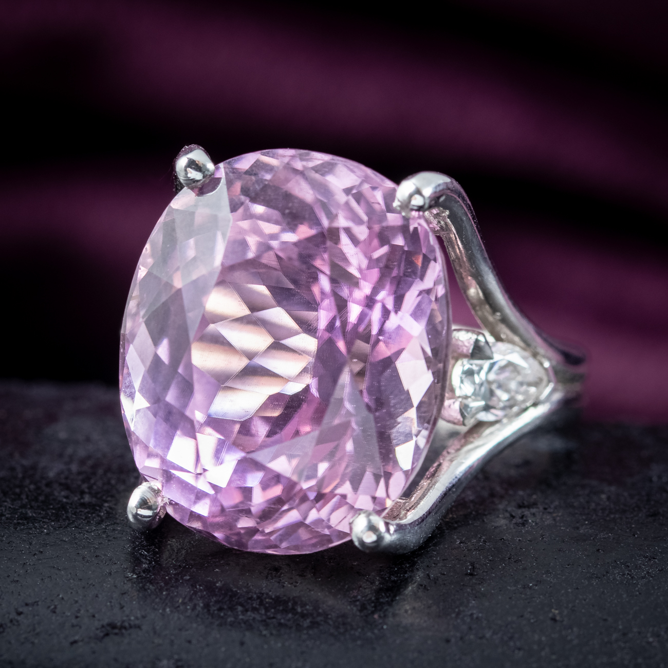 Art Deco Style Pink Kunzite Diamond Cocktail Ring 12ct Kunzite