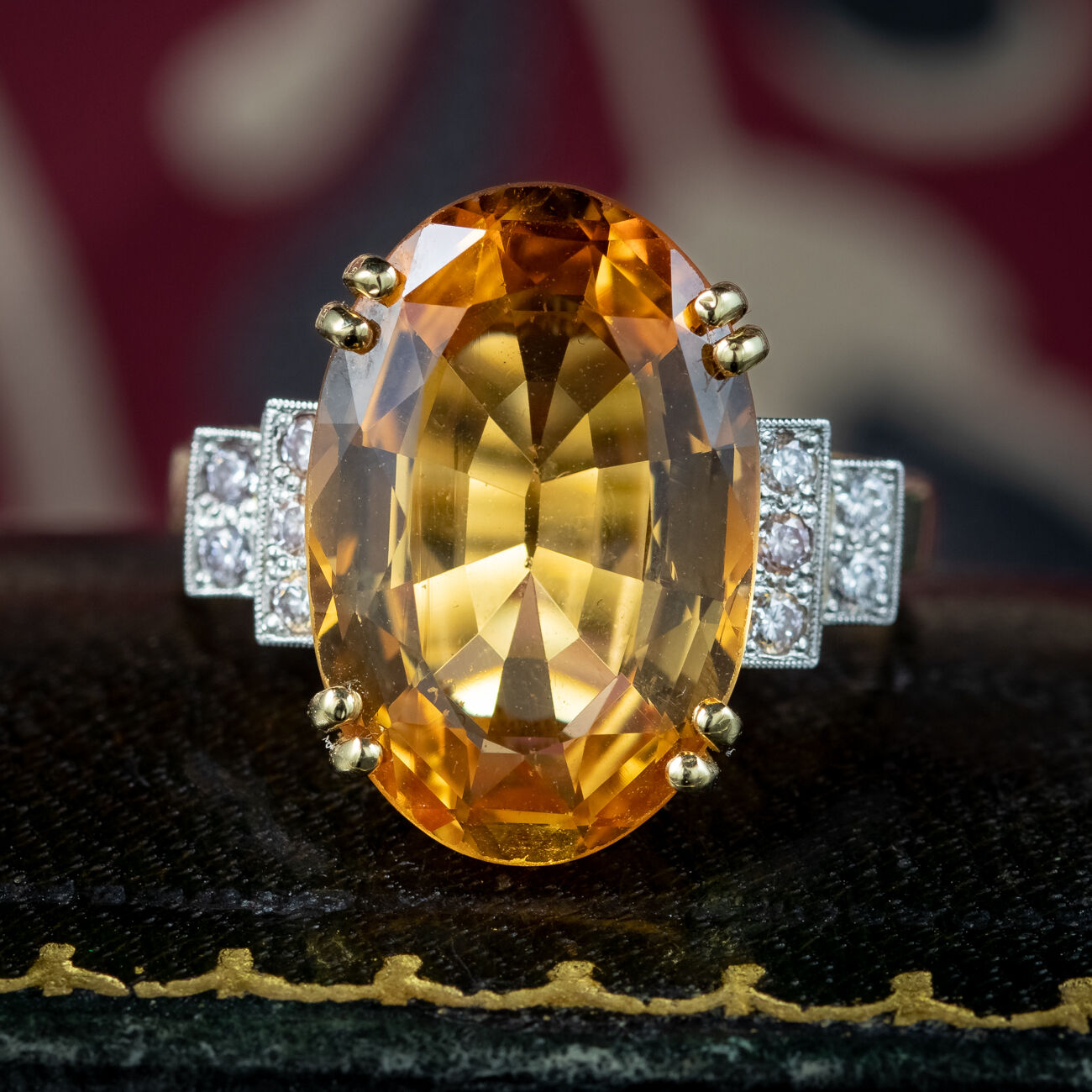 Art Deco Style Precious Topaz Diamond Ring 7ct Orange Topaz