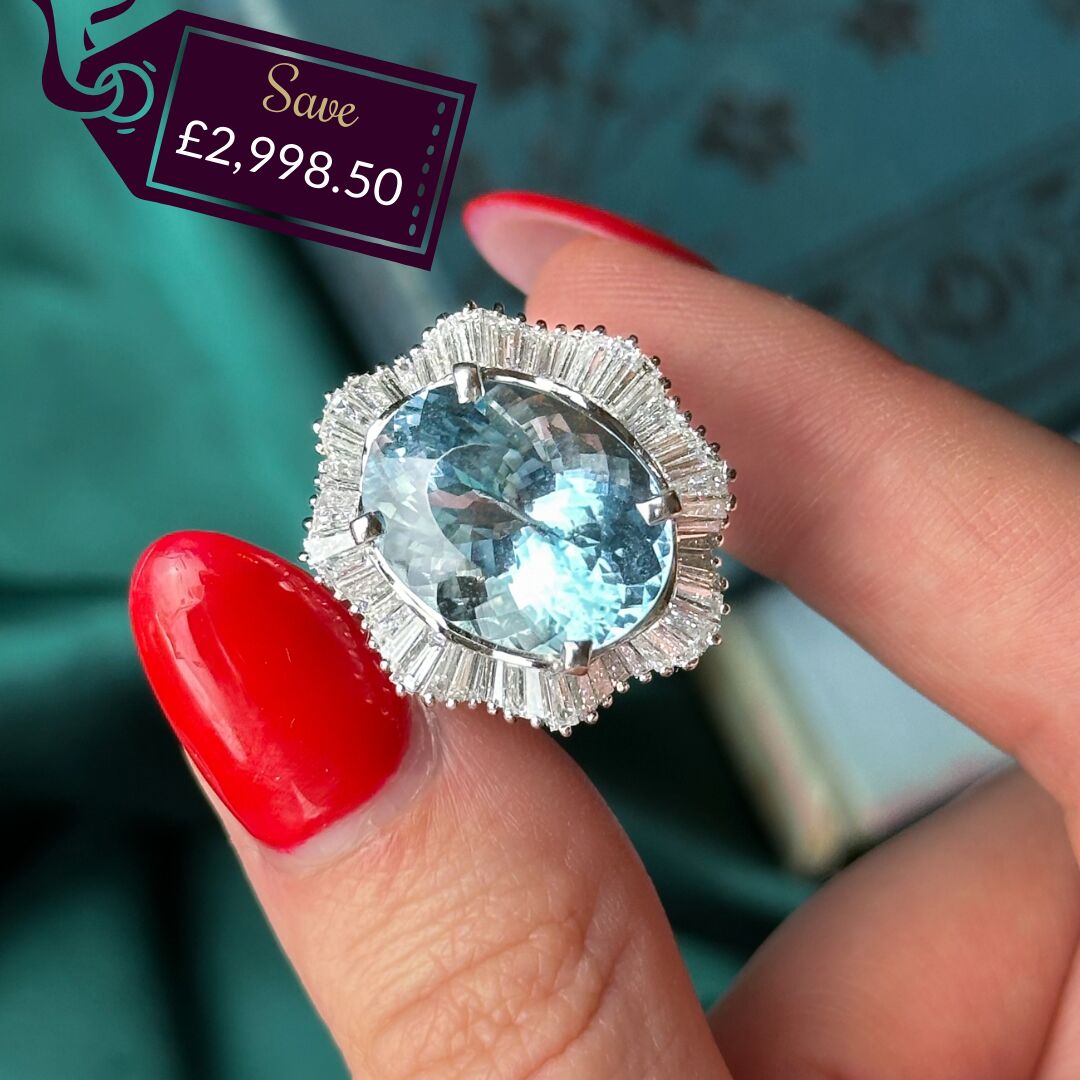 Vintage Aquamarine Diamond Cocktail Ring 13.92ct Aqua 2.95ct Diamond With Cert