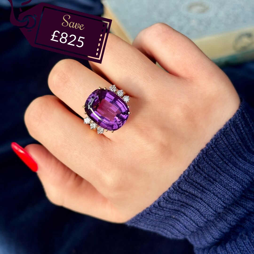 Vintage Amethyst Diamond Cocktail Ring 16ct Amethyst