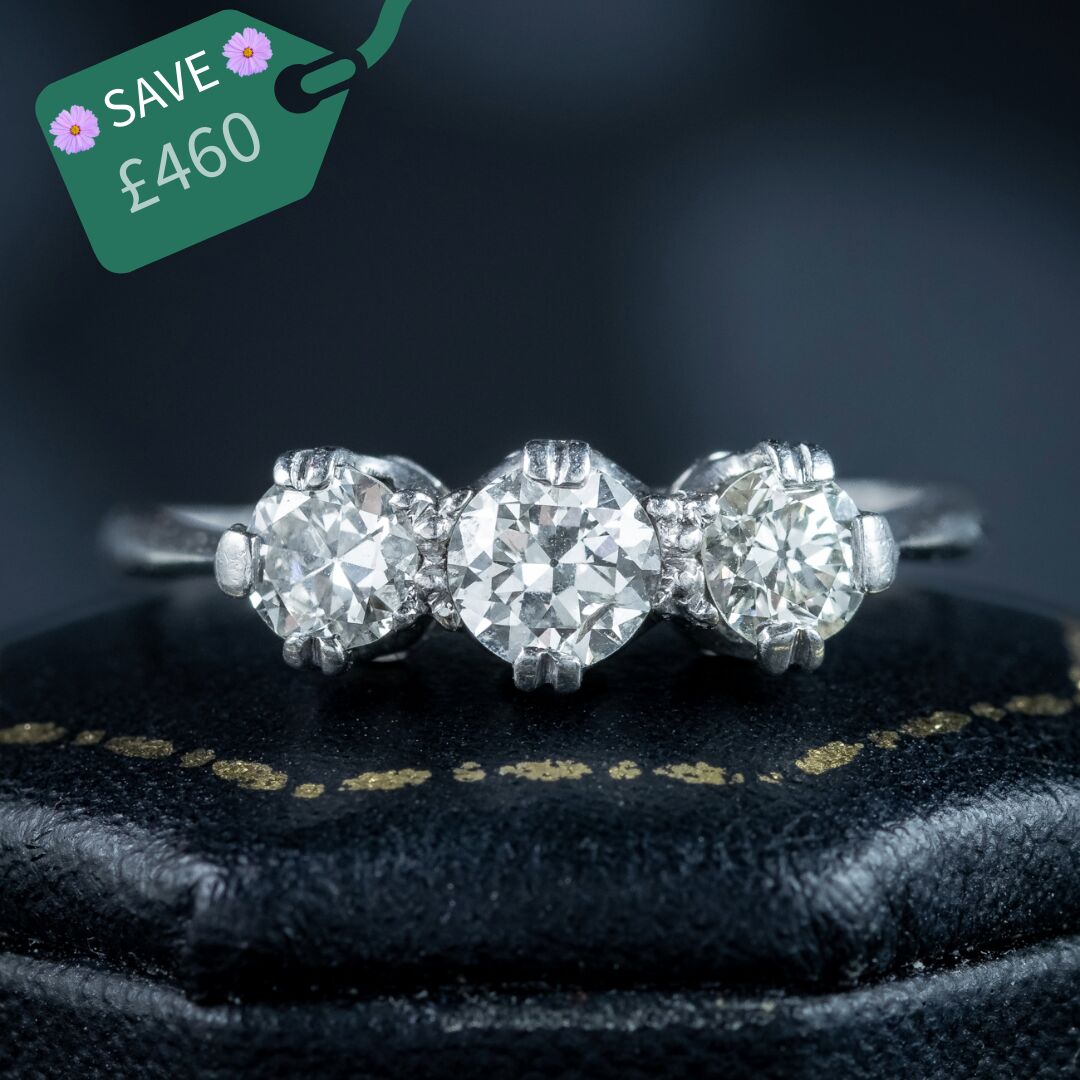 Antique Edwardian Diamond Trilogy Ring 0.90ct Total