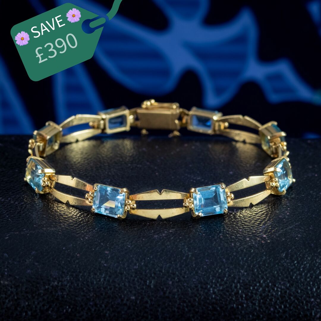 Art Deco Aquamarine Bracelet 15ct Gold 12ct Total