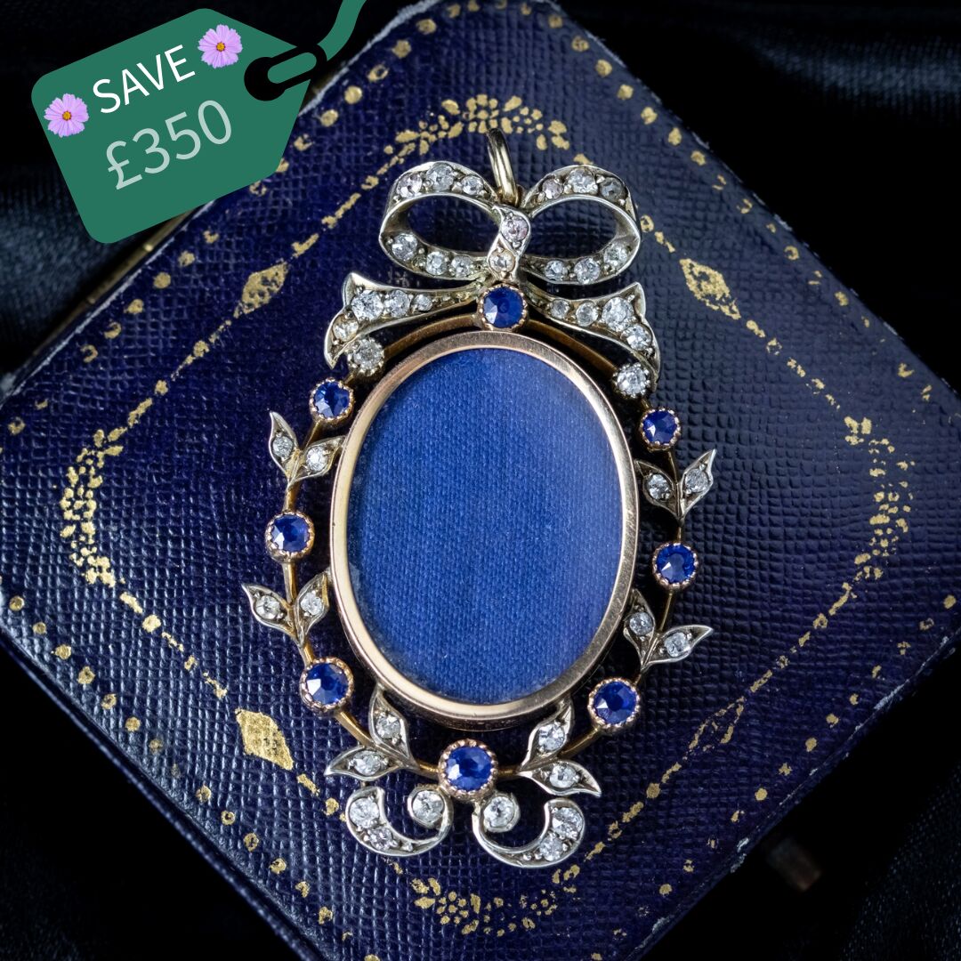 Antique Victorian Sapphire Diamond Locket Silver 18ct Gold