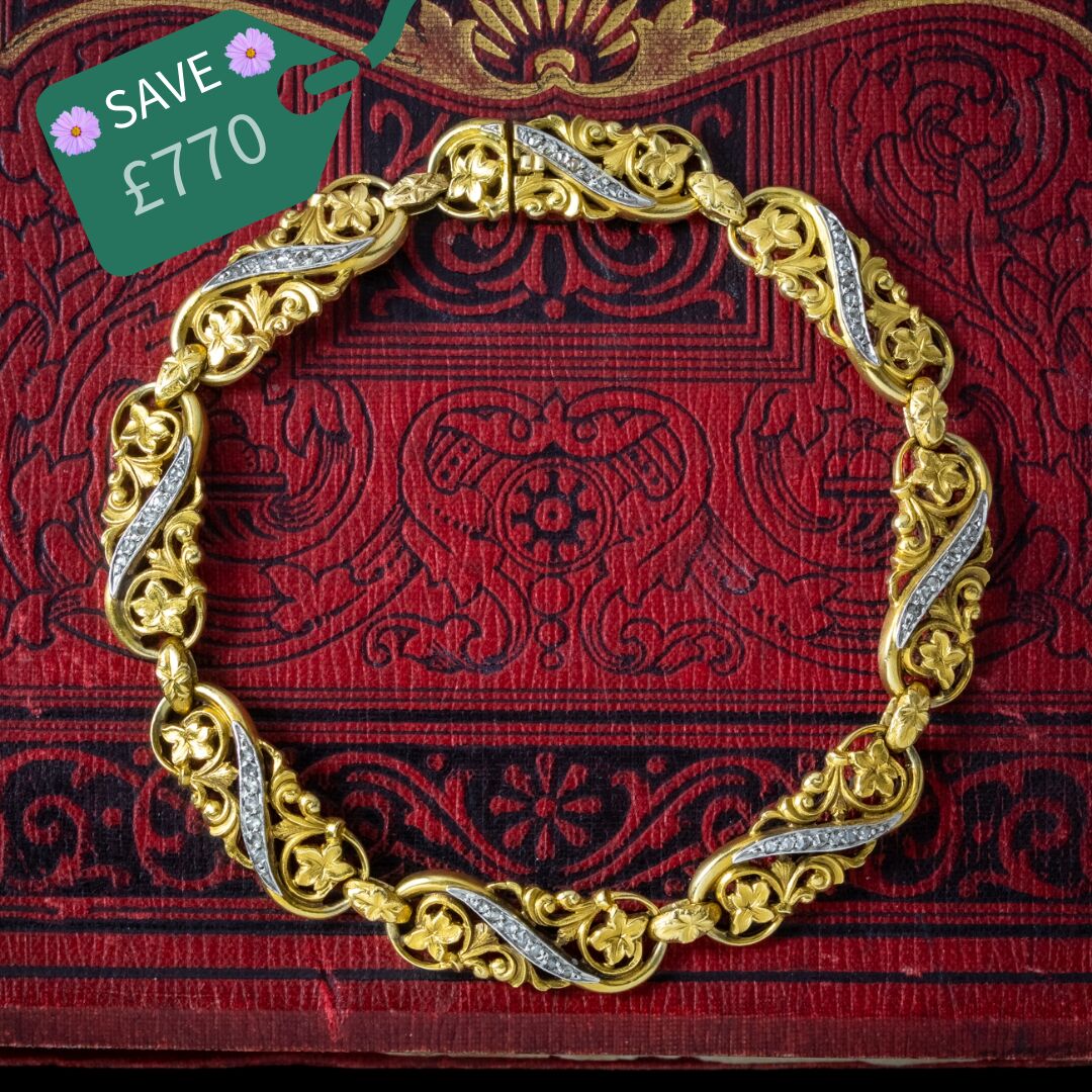 Antique Victorian French Diamond Ivy Bracelet 18ct Gold