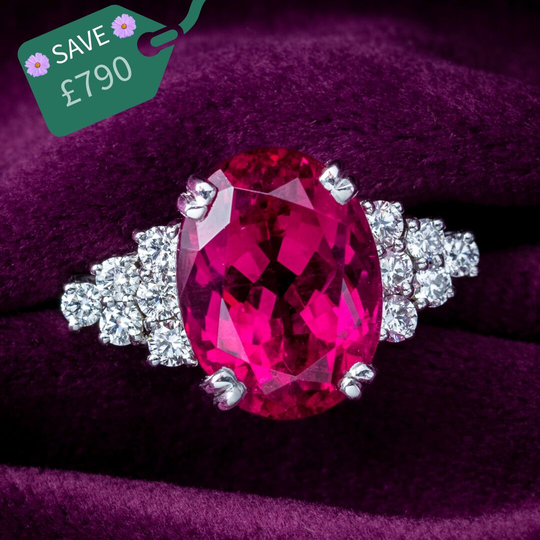 Art Deco Style Pink Tourmaline Diamond Ring 9ct Tourmaline