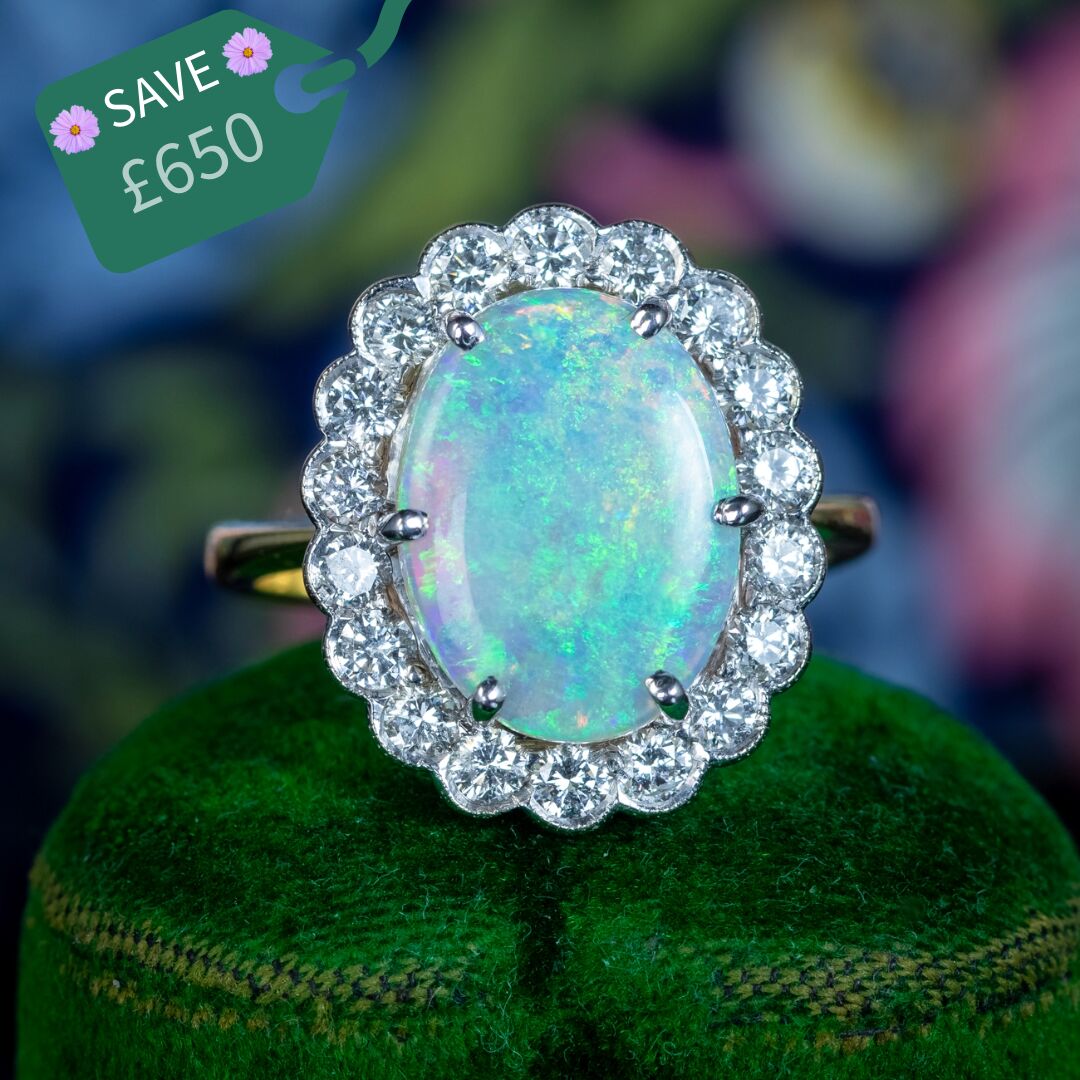 Edwardian Style Opal Diamond Daisy Cluster Ring 3ct Opal